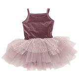 Dolly by Le Petit Tom Velvet Leotard With Tulle Tutu Dress Dusty Violet