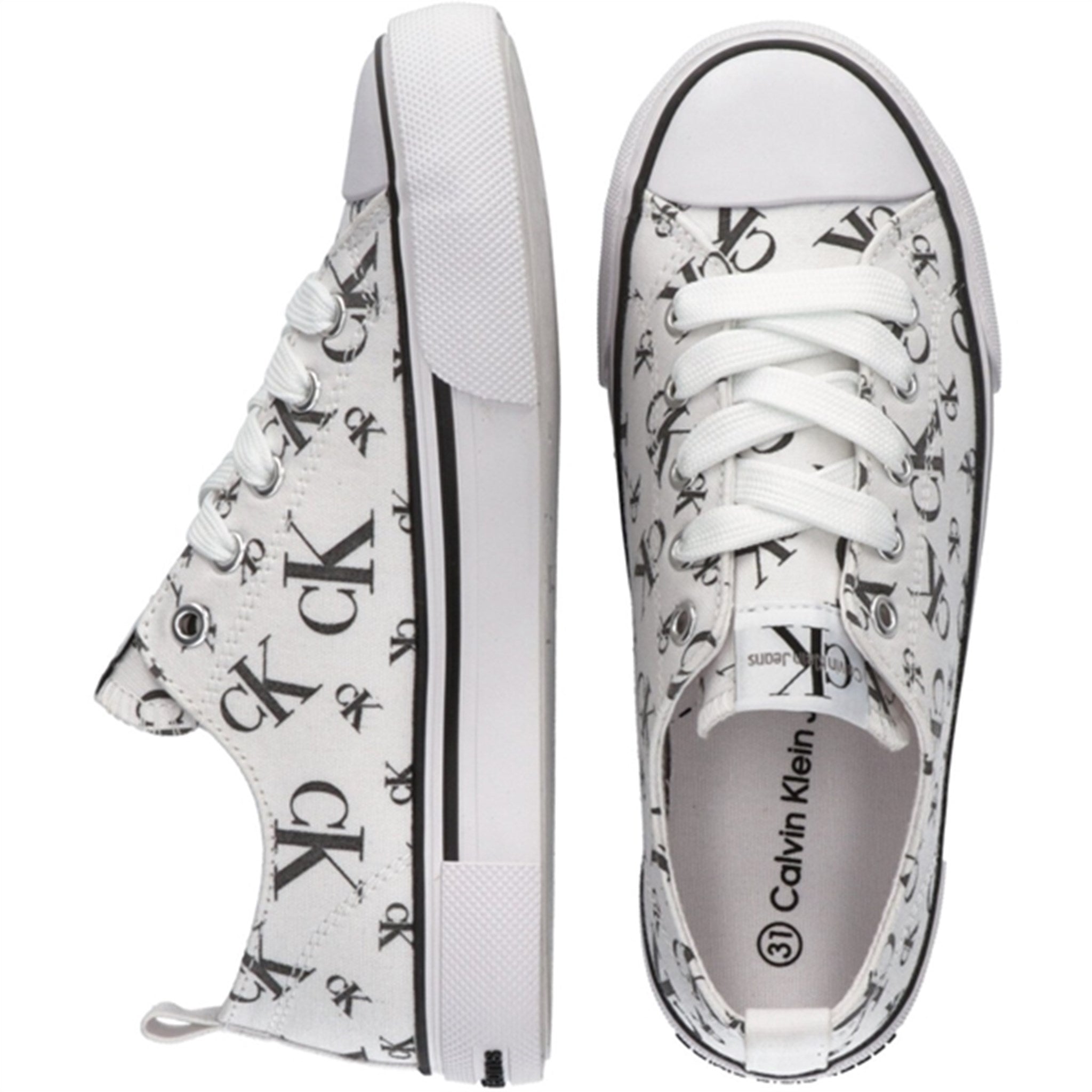 Calvin Klein Logo All Over Low Cut Lace-Up Sneakers White 2