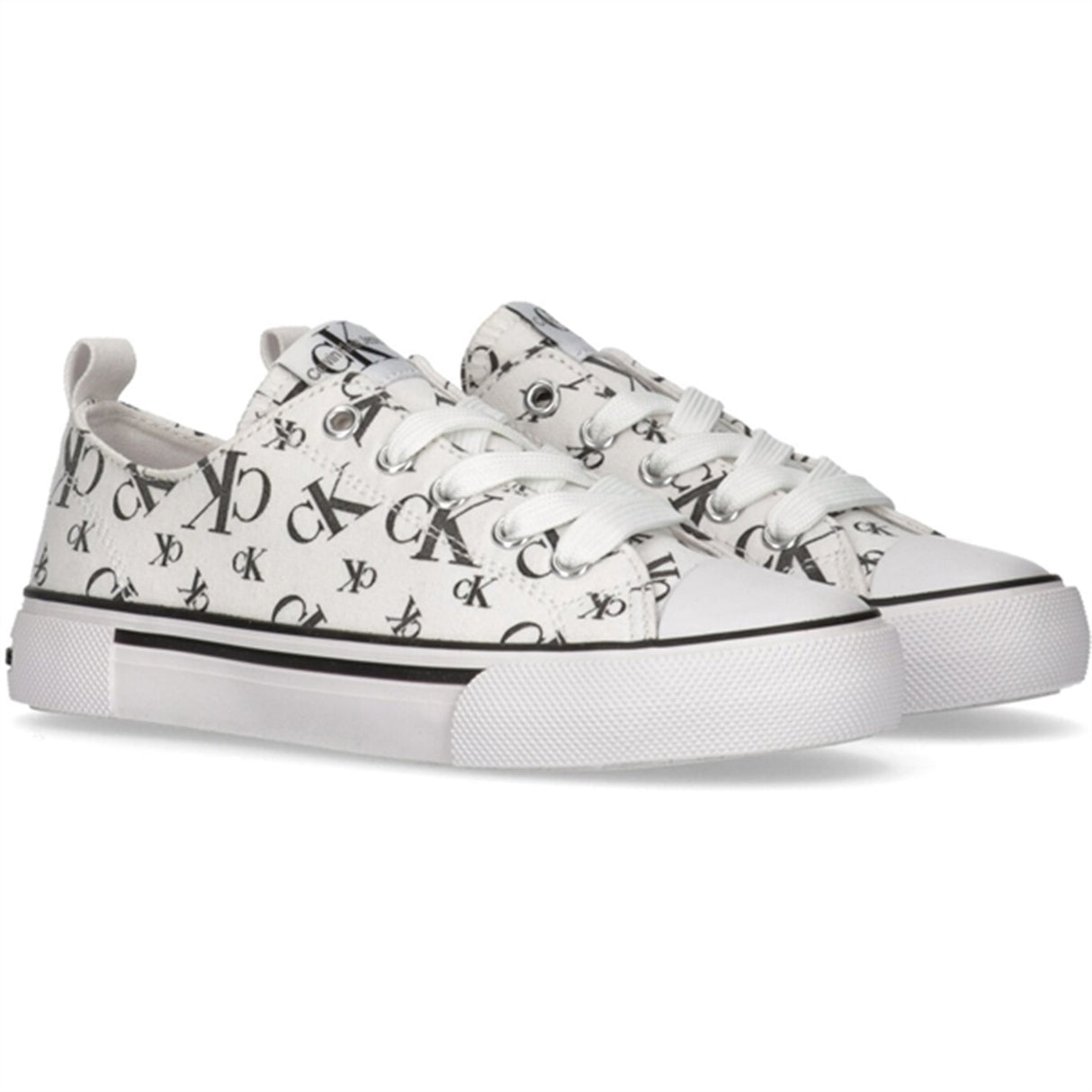 Calvin Klein Logo All Over Low Cut Lace-Up Sneakers White