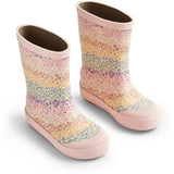 Wheat Rubber Boot Print Muddy Rainbow Flowers